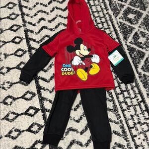 Red and Black Mickey Mouse Hoodie Set - 24 Months